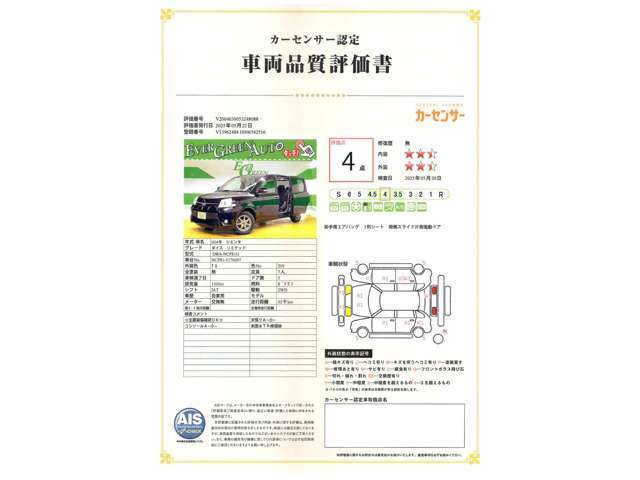 遠方の方もご安心下さい！各車両に第三者機関（AIS検査）の評価書をお付けしております！外装のキズや状態等をご提示しております。（一部検査中の車輛もあります。）