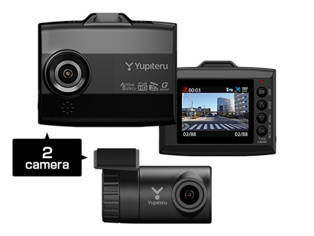 Aプラン画像：前後2カメラによる200万画素録画・GPS搭載・駐車監視機能（オプション）・安全運転支援機能