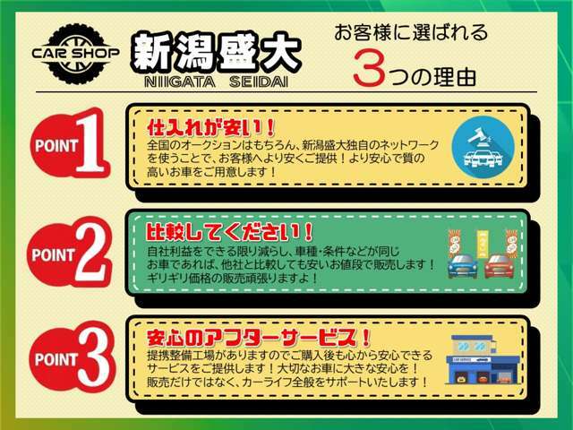 なぜ安いのか？それには理由があります！新潟盛大が皆様に選ばれる3つの理由！