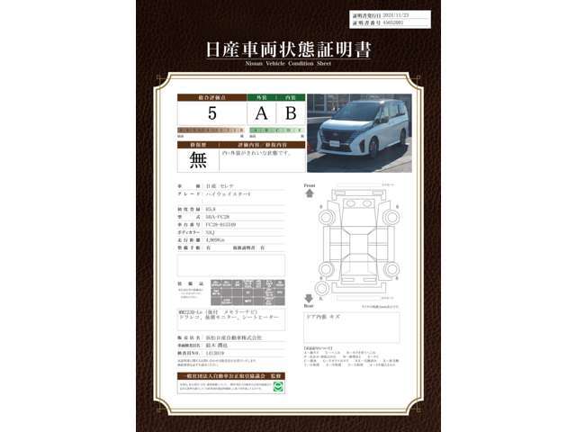 中古車車両状態表