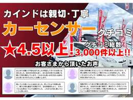 ■カインドは親切・丁寧■カーセンサークチコミ★4.5以上！グループクチコミ総数3,000件以上です！是非、ご覧ください！親切・丁寧をモットーにお客さまに合う最適なお車・プランをご提案させていただきます！