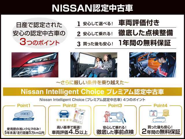 ご安心してお乗り頂けるよう滋賀日産ではNISSAN認定中古車を展示、全てのお車に、3ヶ月、1年、2年間のいずれかの保証が無料、走行距離無制限の保証をお付けしております。