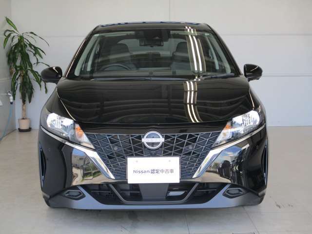 日産らしさを引き立てる大きなVモーショングリル。バンパーはエアロ形状で空力を考え設計されています。