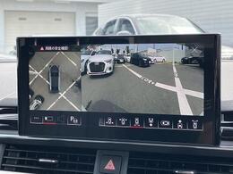 サラウンドビューカメラ『車両の4つのカメラから得た映像を合成し、上空から眺めているような映像をモニターに映し出します。車両周辺の歩行者や障害物などの発見に役立ちます。』