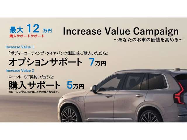 オプションサポート　コーティング・ドライブレコーダー・タイヤパンク保証など付けて頂くと、最大7万円のサポート 購入サポート