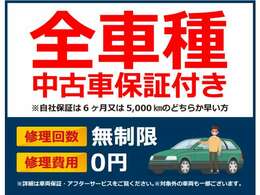 全車種中古車保証付！！購入後6ヶ月または5,000kmのどちらか早い方が適用されます。別に追加費用のお支払いで手厚い保証内容にアップグレードも可能です。