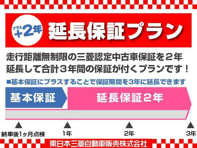 Aプラン画像：走行距離無制限の認定UCAR保証を合計3年間に延長！ リーズナブルな1年延長の合計2年保証もございます！！ お気軽にお問い合わせ下さい♪