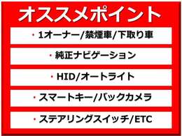 ☆☆セールスポイント☆☆1オ-ナ-/ディ-ラ-メンテナンス車輌/禁煙車/下取車/純正ナビ/Rカメラ/HID/ステアリングスイッチ/スマ-トキ-/ETC/記録簿/オ-トエアコン/Bluetooth/フルセグ/電動格納ミラ-/オ-トライト