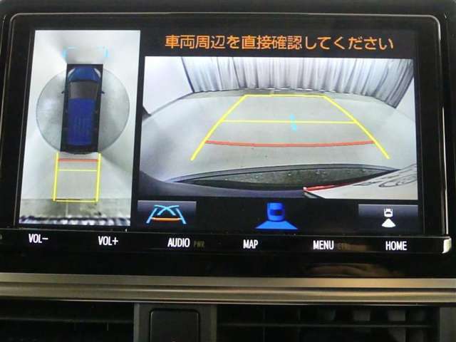 パノラミックビューモニター付きです。車両を上から見たような映像をディスプレイオーディオ画面に表示。運転席からの目視だけでは見にくい、車両周辺の状況をリアルタイムでしっかり確認できます。