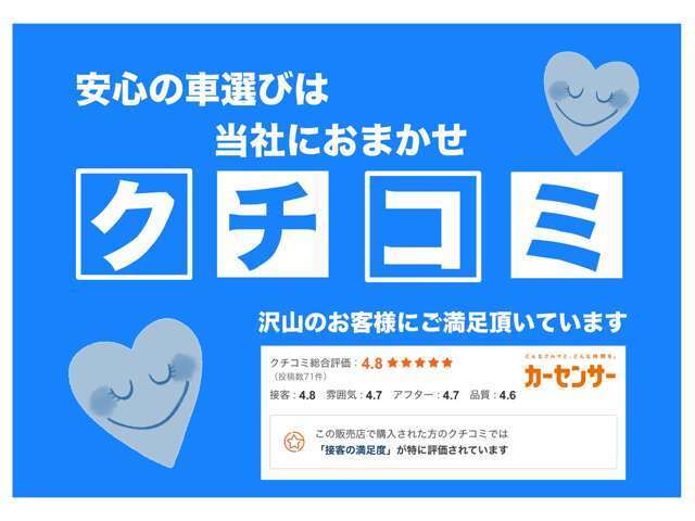 おかげさまでたくさんのお客様からありがたいクチコミ投稿をいただいております。