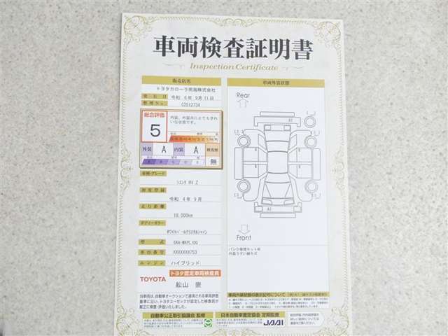 車両検査証明書付き。