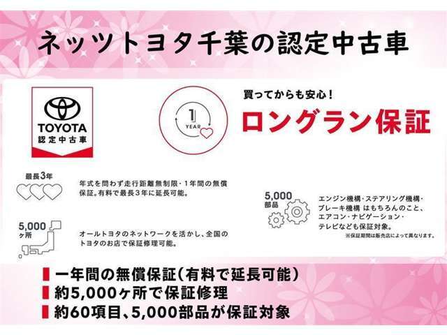 【ロングラン保証】とは最長3年！走行距離無制限＆年式問わず、全国約5,000ヶ所のトヨタのお店で保証修理が可能です☆