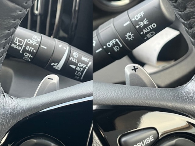 【パドルシフト】ステアリングのパドル操作によるシフトアップ/ダウンが出来るのでマニュアル車感覚のシフトチェンジが楽しめます。