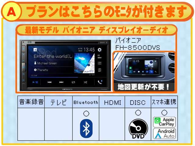 ■Aプラン■ディスプレイオーディオ付価格パイオニア カロッツェリア　FH-8500DVS【新品】■■お得な価格■■ナビ本体45,000円＋取付工賃17,000円＝ナビ付き価格62,000円が加算されたプランです。