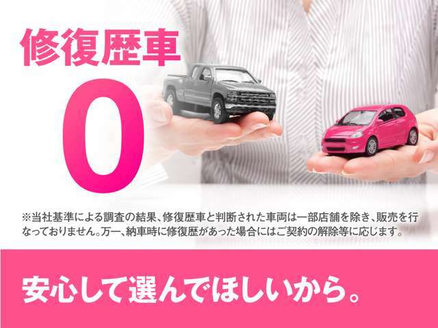 ※当社基準による調査の結果、修復歴車と判断された車両は、販売を行っておりません。