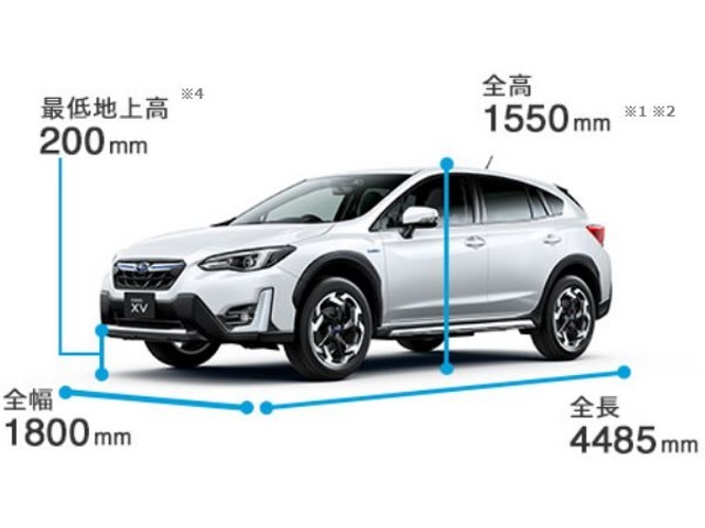 SUBARU　XV（ルーフレールなし）の全長・全幅・全高。画像はイメージで、実際の仕様とは異なる場合があります。