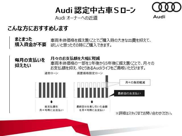 「お客様にご安心・ご満足頂ける“Audi Life”をご提供」アウディの事なら正規ディーラー「Audi Approved柏の葉」までお気軽にお問合せ下さいませ　 TEL04-7133-8000 担当 ： 佐藤/宮澤