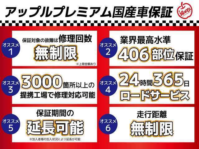 アップル1年保証！！走行距離無制限！！安心と品質の高さをぜひご来店して頂き、お確かめ下さいませ☆一部、保証対象外車輛もございます。