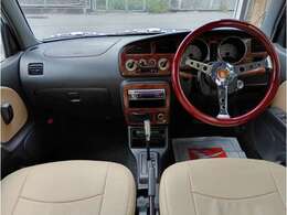 38πのビンテージウッドステアリングにレトロなメタルシフトノブ♪コラムカバーも加工してキーシリンダー剥き出し仕様＾＾古き良き時代のレトロ感♪