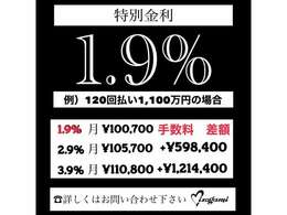 1.9％！～120回払！支払総額は登録料・整備パック・法定点検費込！