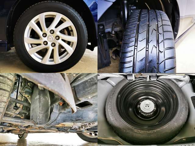 タイヤもバッチリ　もしものスペアタイヤも完備　下回りは多少錆びあります・・・・　気になる方は　下回り洗浄とサビ除去＆錆止め塗装を承ります