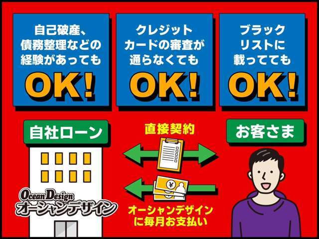 オーシャンデザインとの直接契約だから『自己破産・債務整理歴』があっても大丈夫！『クレジットカードが持てない』でも分割購入可能！『ブラックリスト』でもご契約OK！