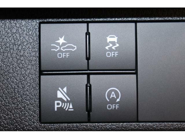 被害軽減ブレーキOFFスイッチ（左上）、コーナーセンサーブザーOFFスイッチ（左下）、VSC　＆　TRC　OFFスイッチ（右上）、アイドリングストップOFFスイッチ（右下）