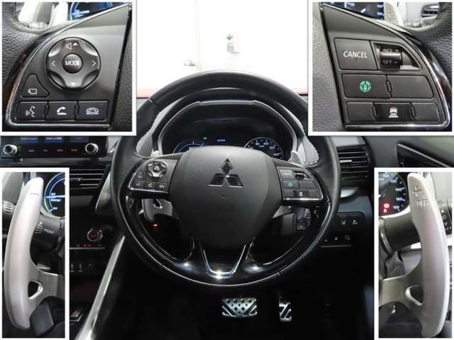 ハンドルの中の左側にはオーディオの操作ができるボタンが、右側にはレーダークルーズコントロールの操作ボタンが付いております