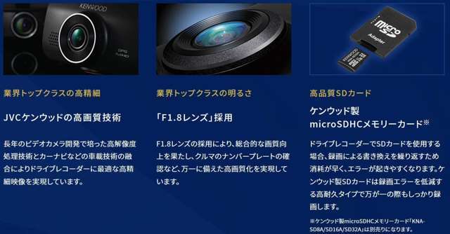 DRV-MR760は、前後ともデジタル放送と同じ210万画素フルハイビジョンカメラを採用。クルマのナンバープレートの確認など、万一に備えた高画質化を実現しています。