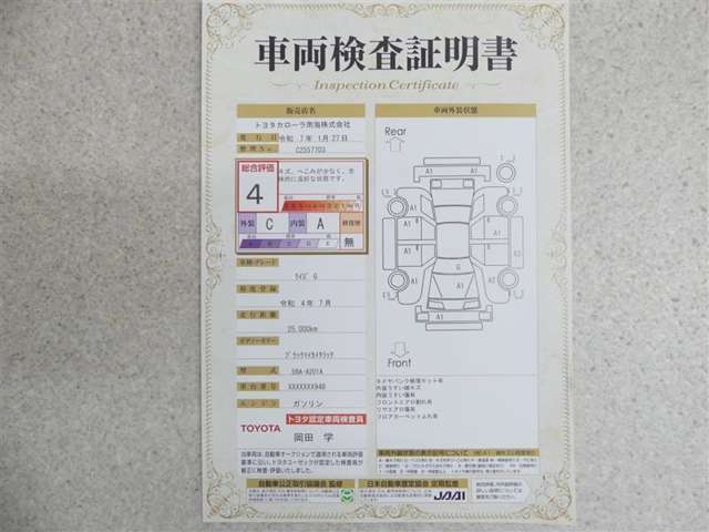 車両検査証明書付き。