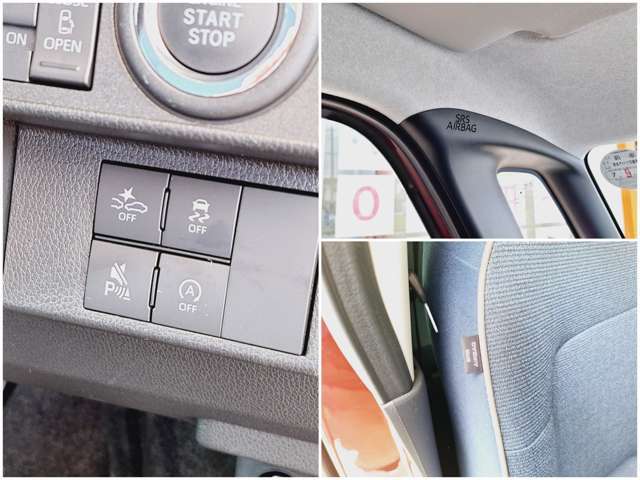 安全装備の衝突被害軽減ブレーキや障害物センサーなどを備えた安心のサポカーです！衝突時に乗員を保護するエアバッグは頭部や側面からの衝撃にも備えています。