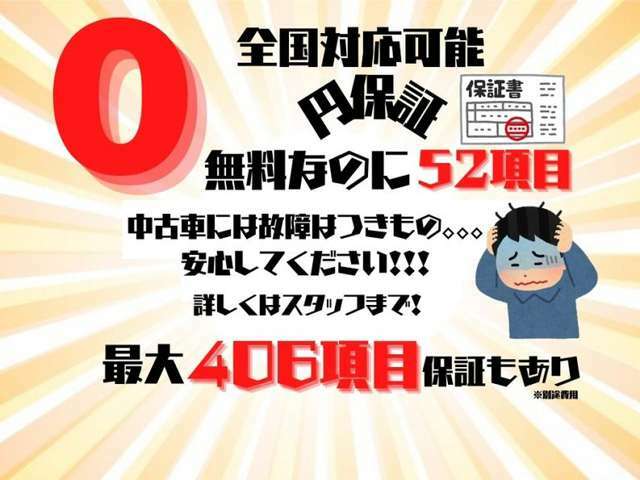 中古車は故障が心配。。。ループモータースではそんなお客様の不安を解消するためにほぼ全車に無料保証を付属させております！！安心してお選びください！