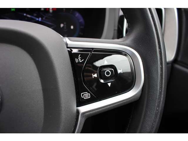 ステアリングの右側スイッチでは、オーディオのボリューム操作や車両の燃費情報を確認できます。