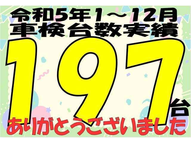 ありがとうございました。令和5年・年間車検台数197台お世話になりました　価格と品質にこだわりの総在庫50台です　199,000円のお車も準備してみました　価格重視の方　経営者の方　買い物使用の方　どうぞ