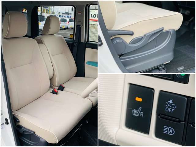 運転席には座高に合わせて座面の高さを調節できる機構や座面を温める快適装備のシートヒーターが付いています♪