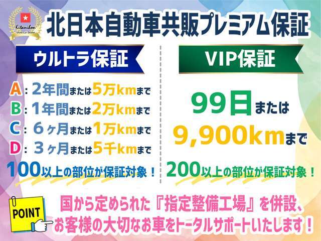 オプションにて200以上の部位が99日または9900kmまで保証対象となる【VIP保証】もご用意しております！詳細は店頭スタッフまでお気軽にお尋ねください♪※別途有料