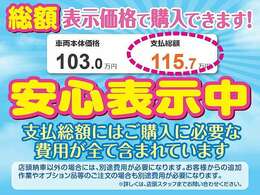 ☆当店の総額表示はお客様からの追加注文がなければ表示金額で乗れます。車検の無い車の整備代などの請求も一切ありません。安心の支払総額表示店です