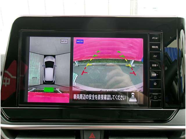 アラウンドビュ-モニタ-装備。上から見下ろしているような映像が表示されるので、車庫入れ時も安心です！
