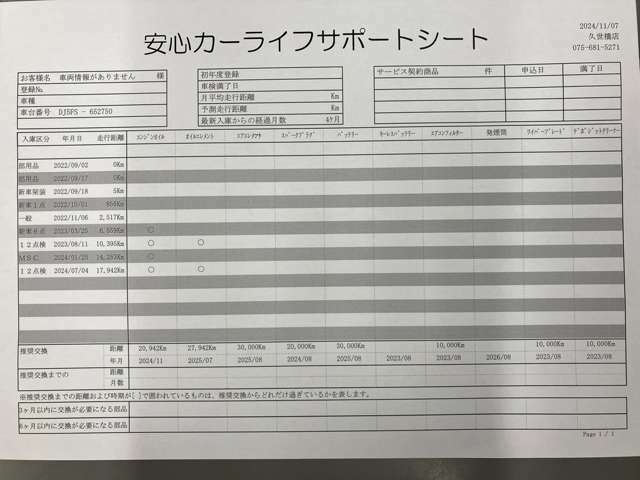 【安心カーライフサポートシート】京滋マツダでは、ご安心いただけるよう、新車をご購入いただいてからの整備歴を明確にしています。