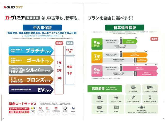 カープレミア故障保証ならお客様のご予算・保証内容・保証期限に応じてお好きなプランをお選び頂けます！中古車はもちろん電気自動車から新車まで幅広く対応しております！※加入条件有　詳しくはスタッフまで！