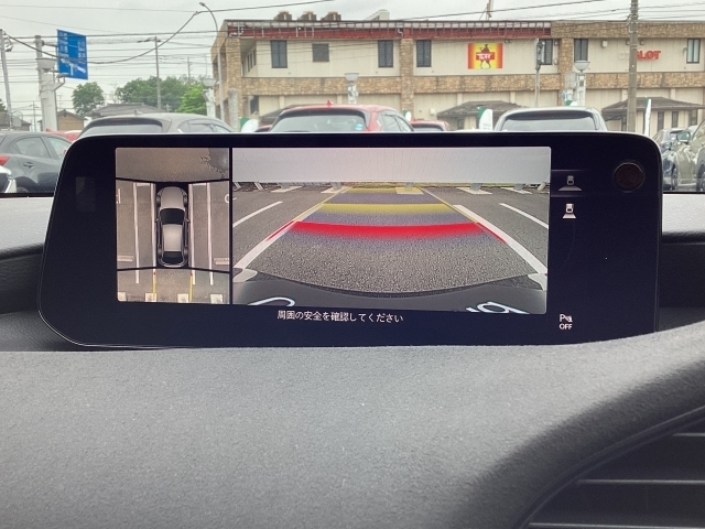 車両の前後左右に備えた計4つのカメラを活用し、車両を上方から俯瞰したようなトップビューのほか、フロントビュー、リヤビュー、左右サイドビューの映像をセンターディスプレイに表示。