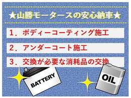 ご購入後も安心してお乗りいただくために「安心納車」を実施いたしております。詳細はお気軽にお問合せください！