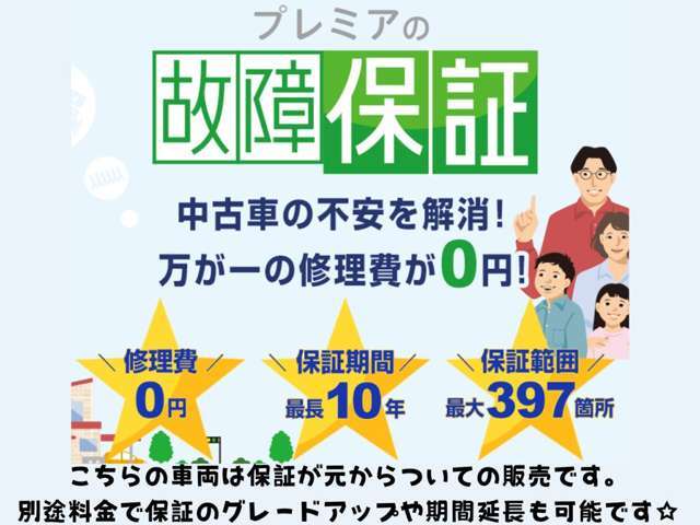 中古車購入の不安を保証で解決☆全国対応の保証付きですので、遠方のお客様も万が一の際は、お近くの整備工場で0円で修理可能です♪