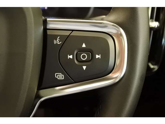 ステアリングの右側スイッチでは、オーディオのボリューム操作や車両の燃費情報を確認できます。