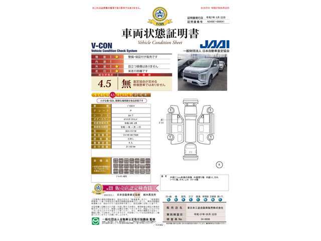 車両状態証明書は『4.5点』です。
