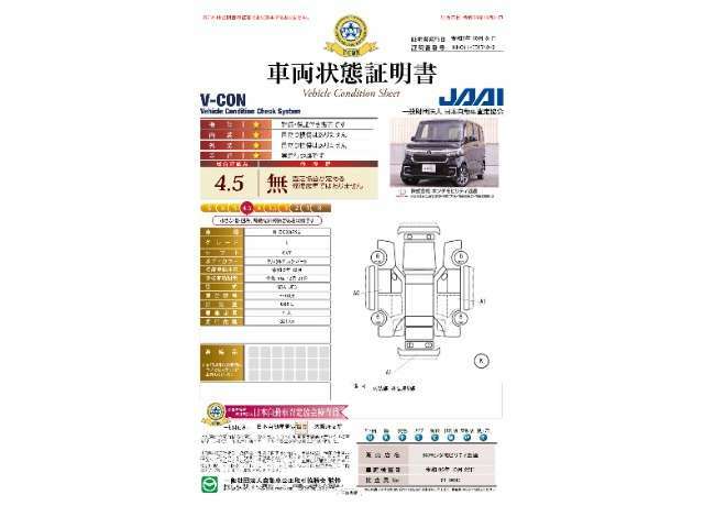 当店に並んでいる展示車には、日本査定協会発行の『車両状態証明書』をお付けしています。修復歴の有無はもちろん、車両状態図を見ながら実車でご確認いただけますのでより安心してご購入いただけます。