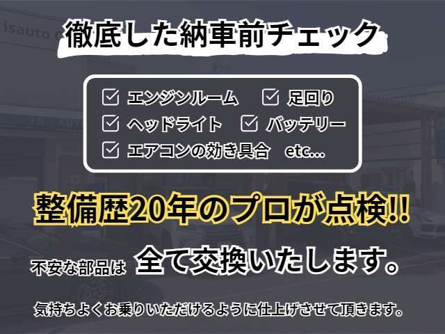 【納車前チェック】整備歴20年以上のプロがしっかりと点検致します。不安な部分は全て交換・整備致しますのでご安心下さい☆