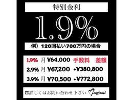 1.9％！～120回払！支払総額は登録料・整備パック・法定点検費込！