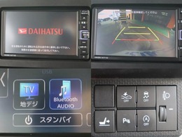 純正ナビ、バックカメラ、スマートアシスト（衝突被害軽減ブレーキ）が装備されております。ナビはブルートゥースオーディオ、フルセグTV、DVDビデオ、USB接続が利用可能です。