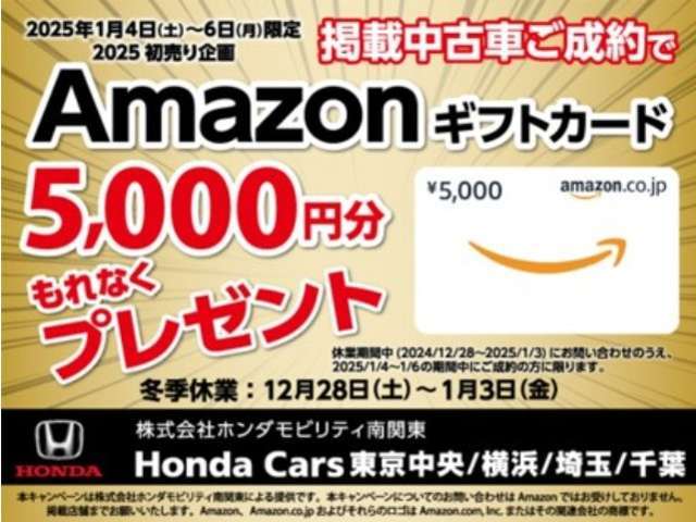 Amazonギフト　5,000円　もれなくプレゼント【ちょっと待って！他で買わないで！】冬季休業中にお問い合わせいただき、かつ1/6までに成約の方全員が対象です